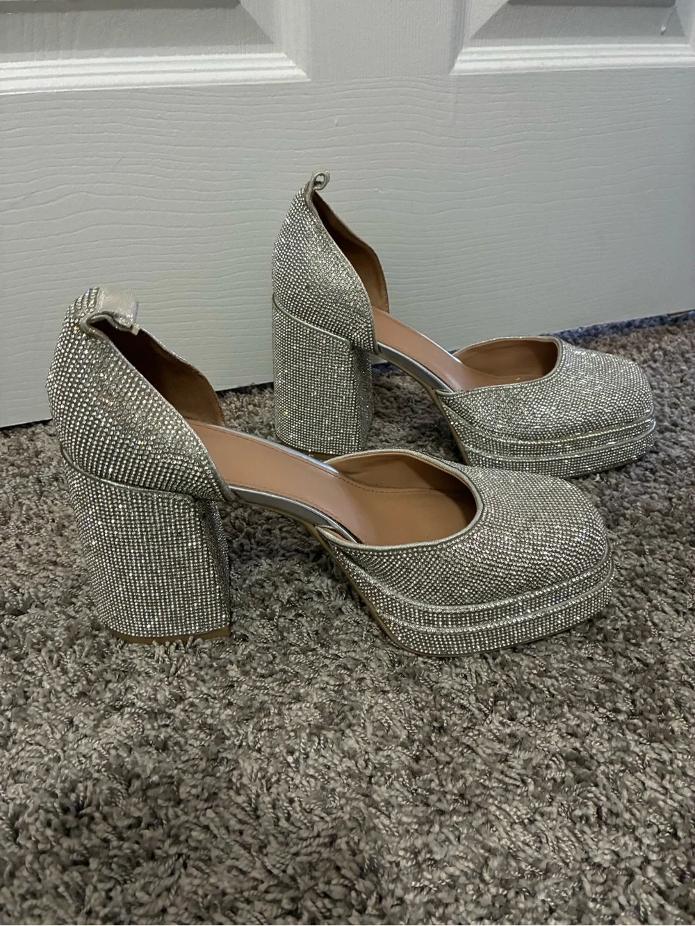 Wild fable Silver Rhinestone Platform Block Heel Pumps